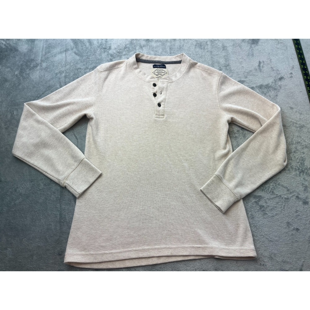 St. John's Bay NWT Mens XL Henley Shirt Oatmeal Beige Thermal Waffle Knit Casual